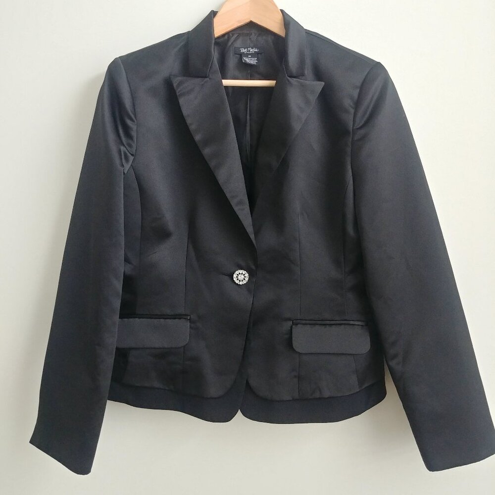 Bob Mackie black satin blazer jacket size 12
